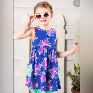 Matilda Jane Royal Blue Floral Swing Dress with Pink and Green Accents
